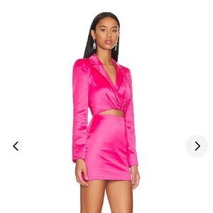 Lovers And Friends Andie Blazer Dress Raspberry pink satin mini party Revolve XL